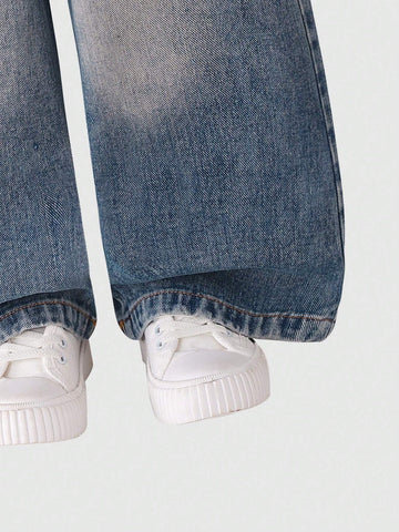 Girls' Casual Lace Patchwork Simple Denim Jeans