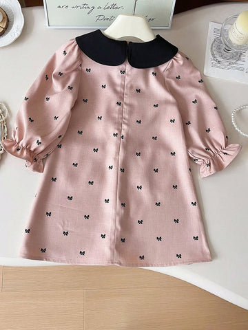 Girls Casual Long Sleeve Bowknot Classic Princess Dress, Spring New Fashion Design Children Clothing