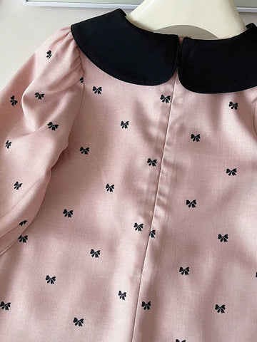 Girls Casual Long Sleeve Bowknot Classic Princess Dress, Spring New Fashion Design Children Clothing