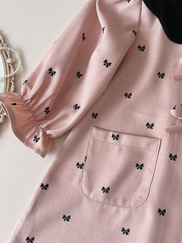 Girls Casual Long Sleeve Bowknot Classic Princess Dress, Spring New Fashion Design Children Clothing