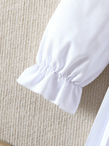 Girls Casual Long Sleeve Collared Splice Knit Dress With Pleated Hem