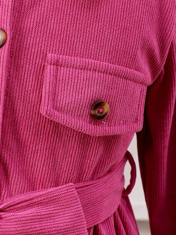 Girls Casual Long Sleeve Lapel Half-Placket Button Dress + Belt + Hat, Girls Casual Long Sleeve Dress