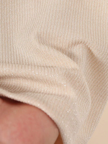 Girls Casual Minimalist Daily Princess Round Neck Drop Shoulder Long Sleeve Slim Fit Solid Color Metallic Fabric Dress