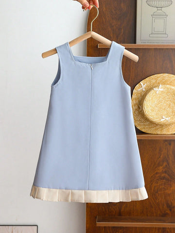 Girls Casual Pinafore Dress With Handmade Bow Decor