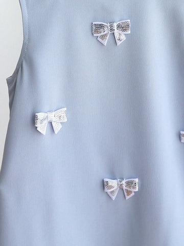 Girls Casual Pinafore Dress With Handmade Bow Decor