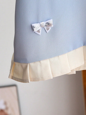 Girls Casual Pinafore Dress With Handmade Bow Decor