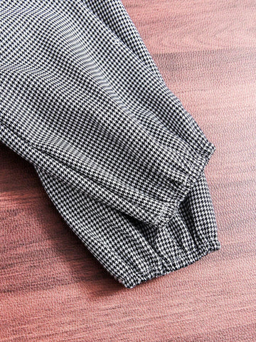 Girls Casual Prep Style Houndstooth Pattern Long Sleeve Collared Dress, Autumn/Winter