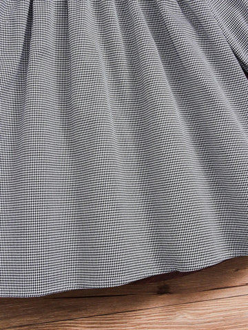 Girls Casual Prep Style Houndstooth Pattern Long Sleeve Collared Dress, Autumn/Winter