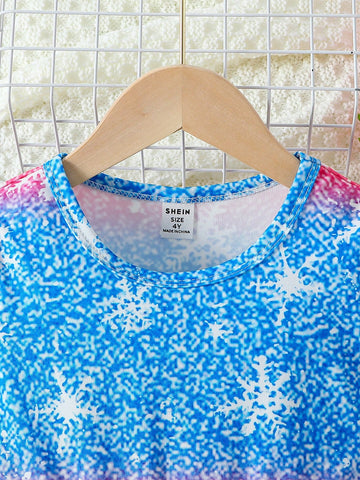 Girls Casual Princess Printed Mid-Length Dress - Round Neck, Cute & Comfortable, Suitable For Spring/Autumn, Daily Sweet Casual Dress