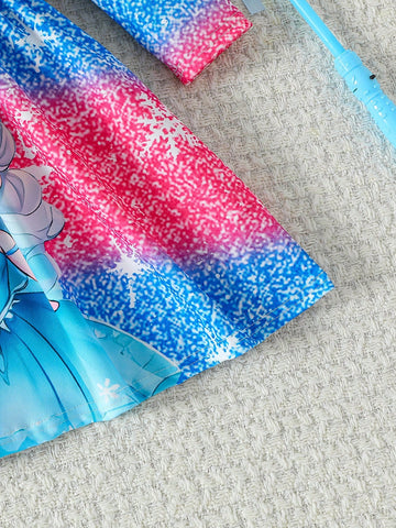 Girls Casual Princess Printed Mid-Length Dress - Round Neck, Cute & Comfortable, Suitable For Spring/Autumn, Daily Sweet Casual Dress