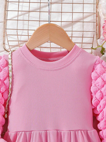 Girls Casual Puff Sleeve Party Dress, Multi-Season