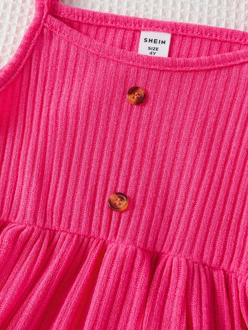 Girls' Casual Ribbed Digital Printed Red & Pink Dress