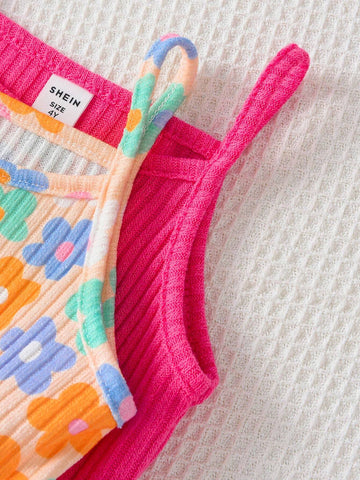 Girls' Casual Ribbed Digital Printed Red & Pink Dress