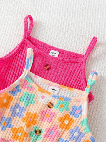 Girls' Casual Ribbed Digital Printed Red & Pink Dress