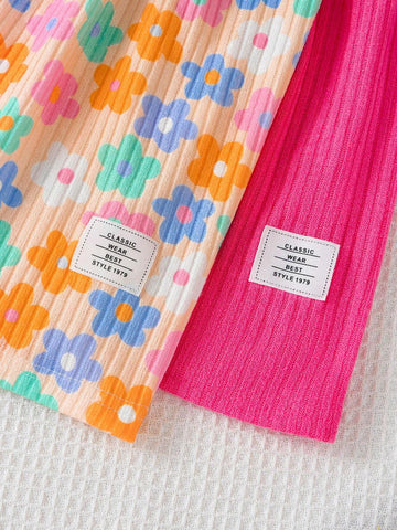 Girls' Casual Ribbed Digital Printed Red & Pink Dress