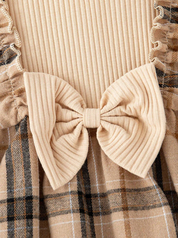 Girls' Casual Round Neck Ruffle Bell Sleeve Bow Tie Dress