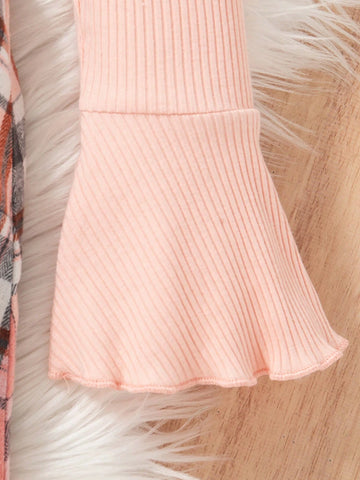 Girls Casual Round Neck Ruffle Flare Sleeve Bow Decor Dress