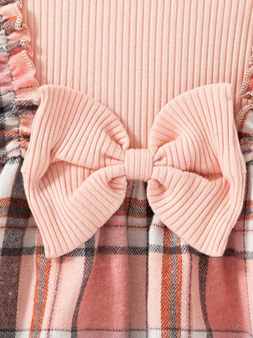 Girls Casual Round Neck Ruffle Flare Sleeve Bow Decor Dress