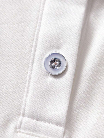 Girls Casual School Style Dress, Toddler Kid Short Sleeve Cute Rabbit Embroidered Polo Collar White Pleated Dress