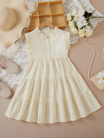 Girls' Casual Short-Sleeved Polka Dot Cake Dress, Elegant Classical Princess Dress, Children's Clothing