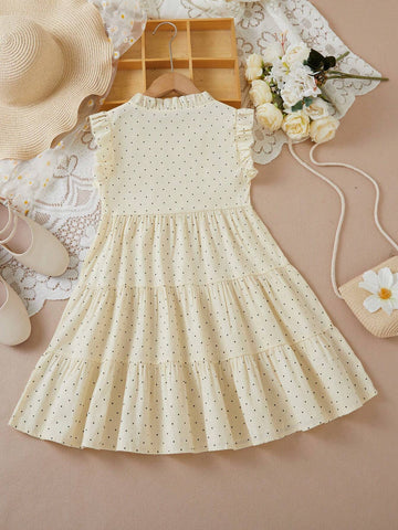Girls' Casual Short-Sleeved Polka Dot Cake Dress, Elegant Classical Princess Dress, Children's Clothing