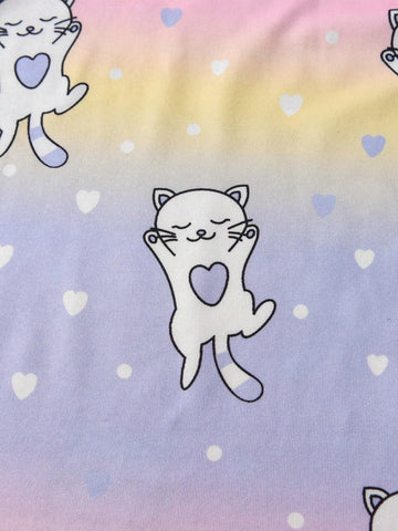 Girls' Casual Short Sleeve Round Neck A-Line Dress With Cartoon Print And Ombre Color