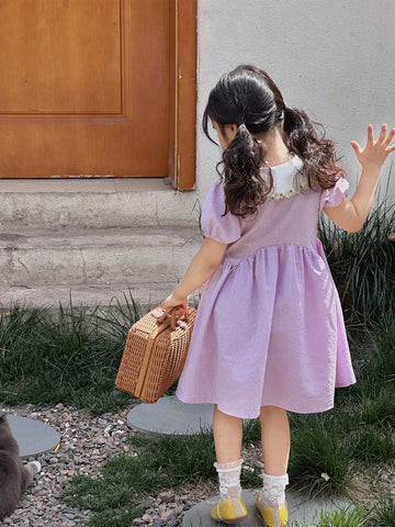 Girls' Casual Short Sleeve Turn-Down Collar Thin Spring/Summer Dress