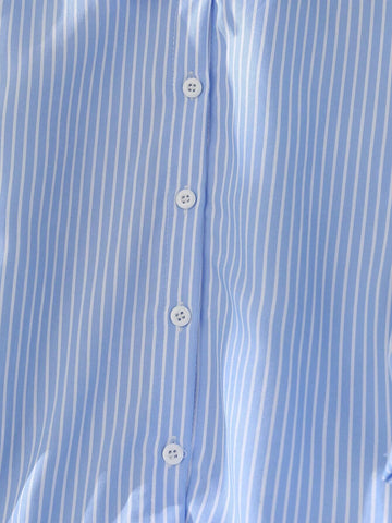 Girls' Casual Slim Fit Stripe Shirt With Turn-Down Collar And Drop Shoulder Long Sleeve