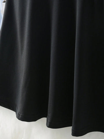 Girls' Casual Solid Color A-Line Dress With Letter Print Shoulder Straps