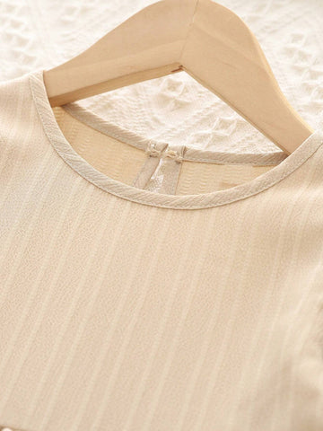 Girls Casual Solid Color Crew Neck Ruched Hem Long Sleeve Princess Dress, Autumn