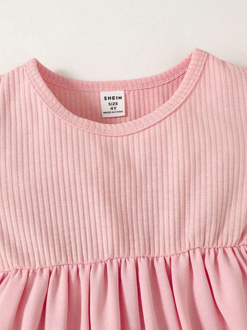 Girls Casual Solid Pink Long Sleeve Dress