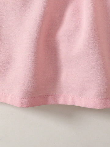 Girls Casual Solid Pink Long Sleeve Dress