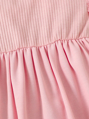 Girls Casual Solid Pink Long Sleeve Dress