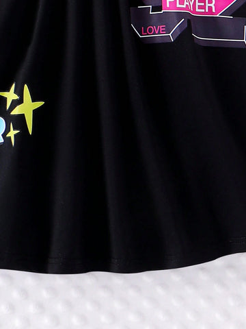 Girls' Casual Street Style Basketball Match Stamp Print Mini Dress