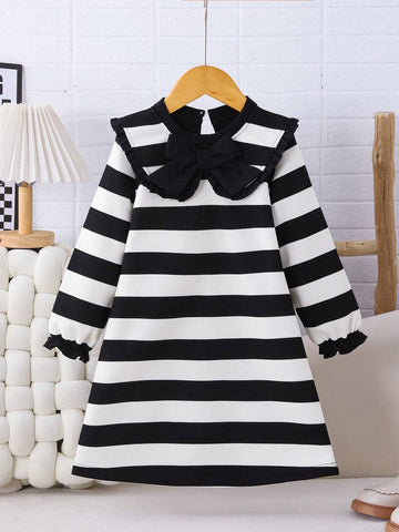 Girls Casual Striped Peter Pan Collar Dress, Autumn/Winter