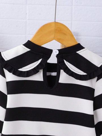Girls Casual Striped Peter Pan Collar Dress, Autumn/Winter