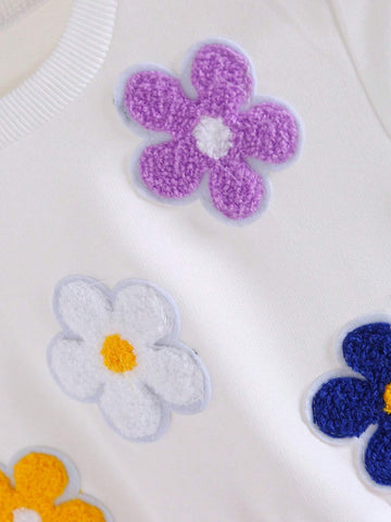 Girls Casual Stylish Round Neck Raglan Sleeve Colorful Floral Graphic Fun Sweatshirt Dress With Mesh, Spring/Autumn