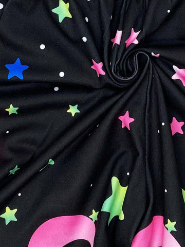 Girls' Casual Tie-Dye Star & Moon, Unicorn Printed Cami Jumpsuit Suitable For Spring & Summer, Gift Option