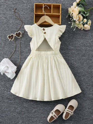 Girls' Casual Vacation Versatile Ruffled Hollow Back Belted A-Line Woven Striped Dress