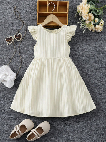 Girls' Casual Vacation Versatile Ruffled Hollow Back Belted A-Line Woven Striped Dress