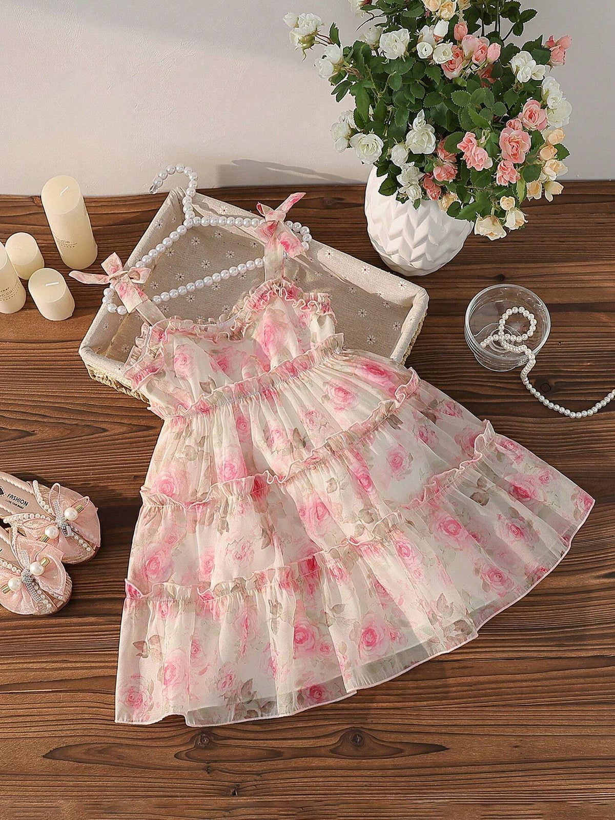 Girls' Chiffon Floral Spaghetti Strap Cake Dress