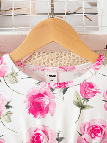 Girls Christmas Elegant Red Round Neck Long Sleeve Delicate Christmas Print Mesh Fabric Comfortable Dress + Waist Belt