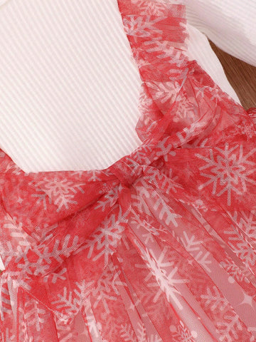 Girls Christmas Mesh Long Sleeve Dress