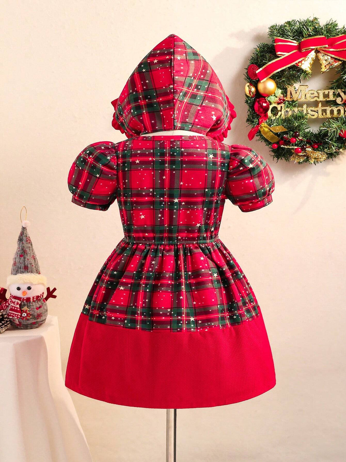 Girls Christmas Plaid Princess Dress With Hat - Red Plaid Dress