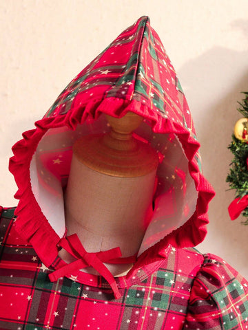 Girls Christmas Plaid Princess Dress With Hat - Red Plaid Dress