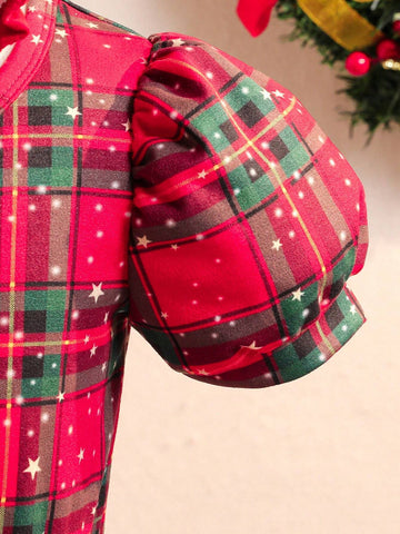 Girls Christmas Plaid Princess Dress With Hat - Red Plaid Dress