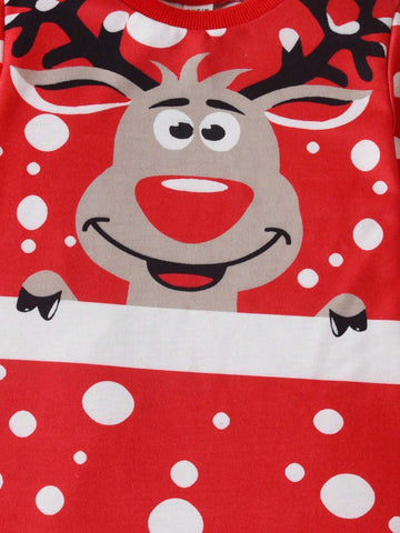 Girls' Christmas Reindeer & Snowflake Fleece Printed Red Polka Dot Casual Pullover Sweatshirt Dress, Autumn/Winter New Collection, Leisure Outfit