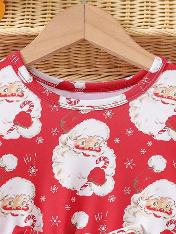 Girls' Christmas Santa Claus Print Mesh Tutu Skirt