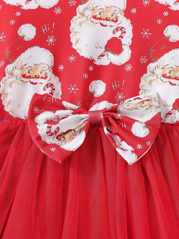 Girls' Christmas Santa Claus Print Mesh Tutu Skirt