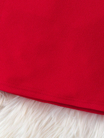 Girls Christmas Santa Dress, Red Mini Skirt, New Year Dress - Cute, Charming, Elegant Puff Sleeve Stretchy Comfortable Simple Casual Dress